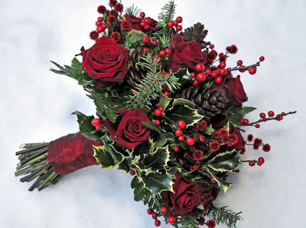 1b. Holly, berries, pine cones and red roses - what could be more festive. Inspired by Rock My Wedding
