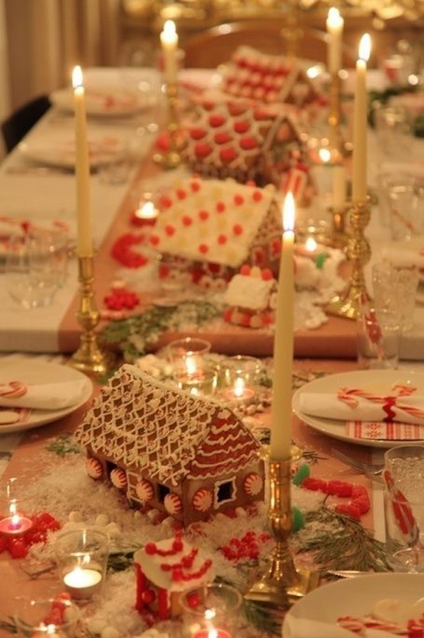 6. Edible Gingerbread House Centrepieces are festive and fun. Idea by Deer Pearl Flowers